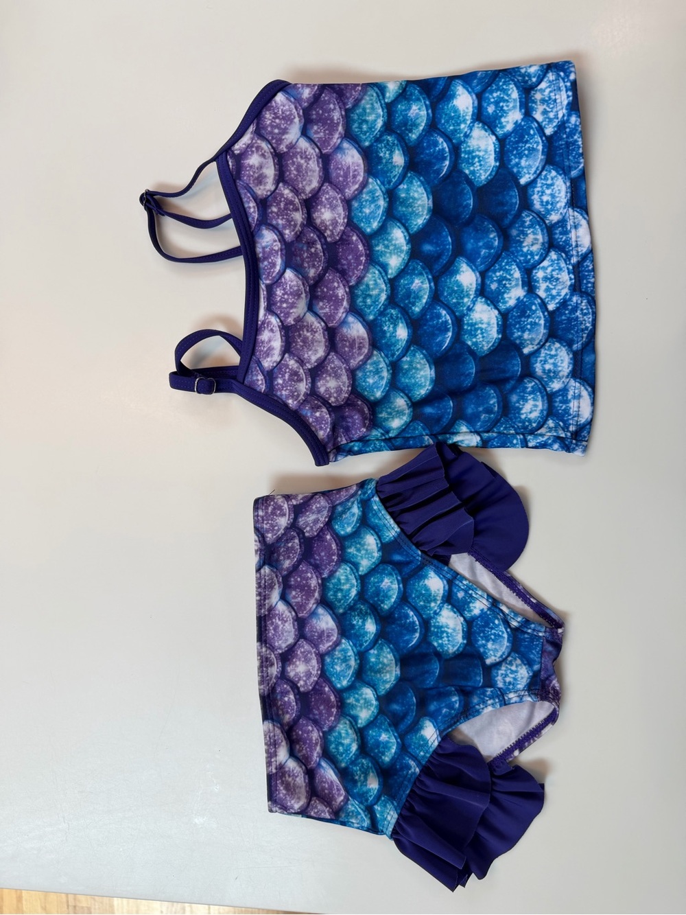 Girls Mermaid Scale Tankini Set in Purple & Blue